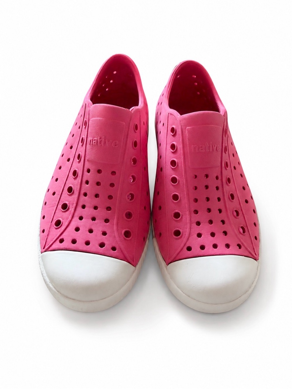 Native Kids Slip-On Sneakers in Bright Pink with White Toecaps